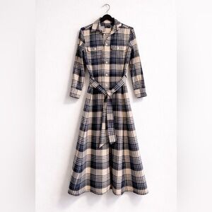 Polo Ralph Lauren Navy and Cream Plaid Long Sleeve Dress